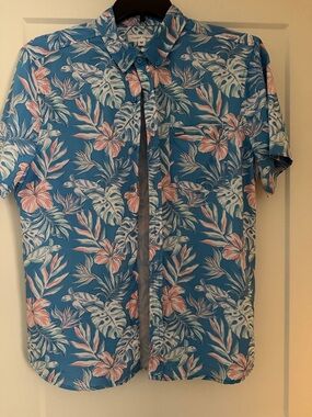 Men's Blue Tropical Floral Short-Sleeve Button-Down Shirt